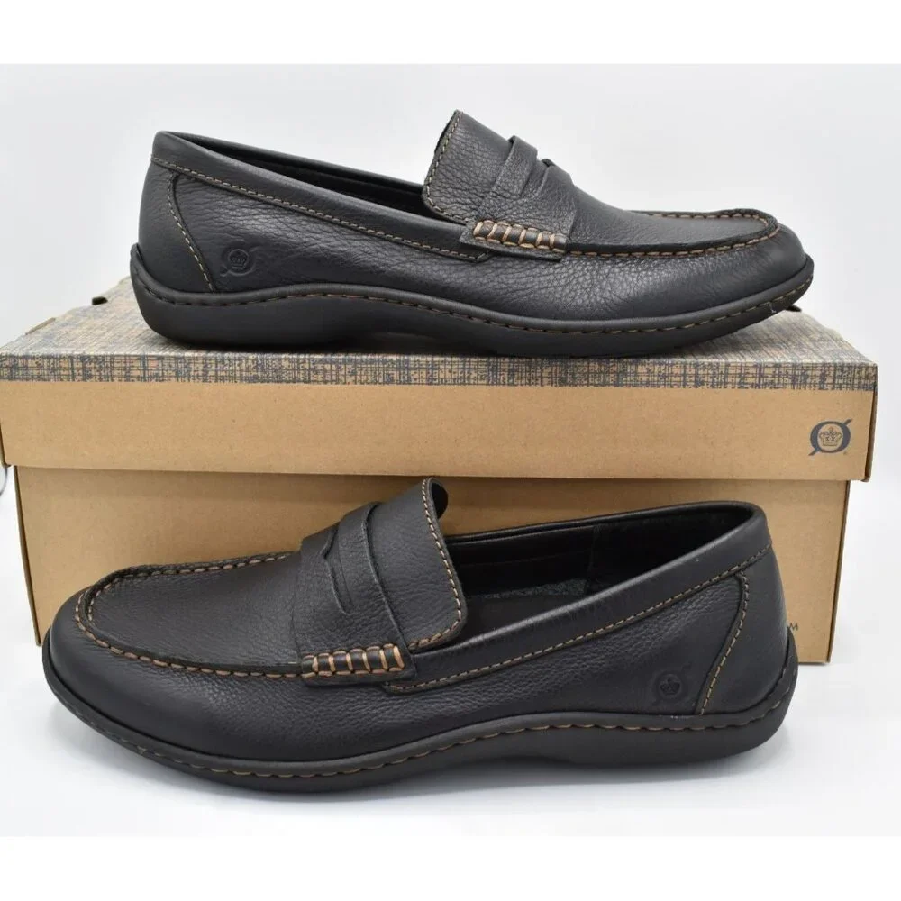 Born Mens Size 11 Simon III Black‎ Full Grain Leather Slip On Loafers Shoes